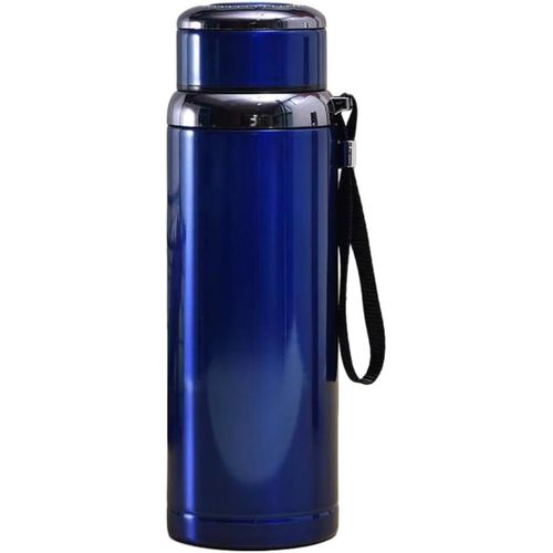 800ml Double-Wall 316 Stainless Steel Vacuum Flask with Tea Strainer Lid & Adjustable Carry Strap – All-Day Hot/Cold Retention – Blue