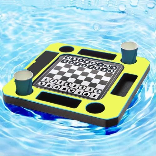 Floating Games Pool Table or pieces for chess , checkers Tray for Pool or Beach party float Lounge Durable Foam Drink Holders With Waterproof playing cards for summer party indoor outdoor beach pool (YELLOW))