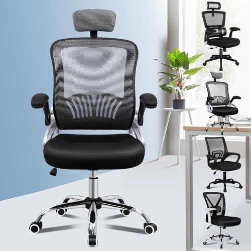 Ergonomic Office Chair Desk Chair with Adjustable Headrest Armrests Swivel Chair with Rocker Function Higher Backrest 180 kg Load Capacity Black EL-Motahida