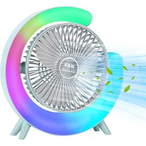 Fans and Table Lamp, 360° Rotatable Desk Fans, 3 Speeds Adjustable Table Fan with Ambient Light, 1800mah Rechargeable Travel Fan Colorful Night Lights for Bedroom Home Office Outdoor