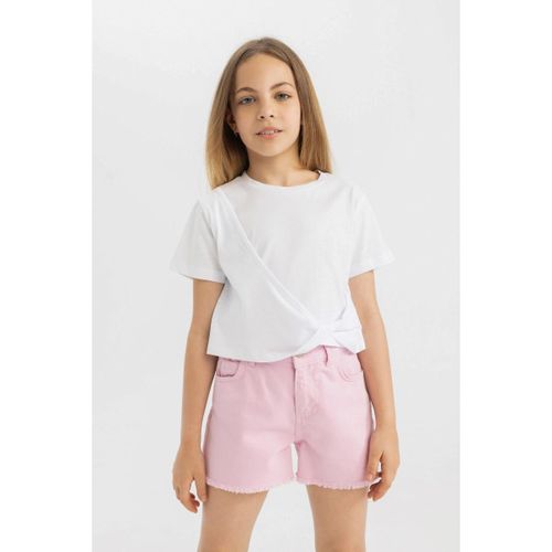 Girl Crew Neck Relax Fit Short Sleeve T-Shirt - Violet White