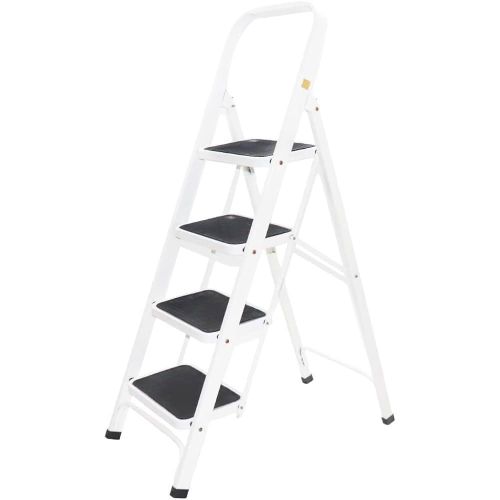 Hail Metal Royal Folding Step Ladder With 4 Steps-White&Black, Size(L:130*W:80) cm, 5050