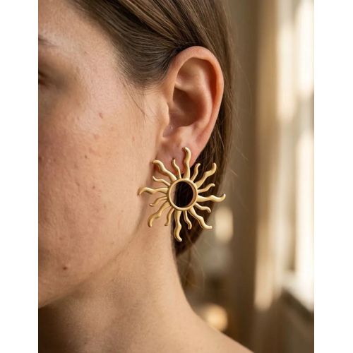 Sunburst Statement Drop Earrings - Matte Gold