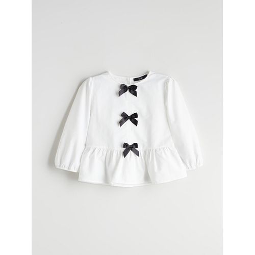 Crew Neck Bow Detailed Girl's Blouse