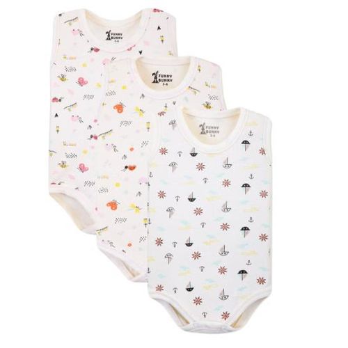 Funny Bunny Pack of 3 Cotton Sleeveless Bodysuit for Baby(White Printed)