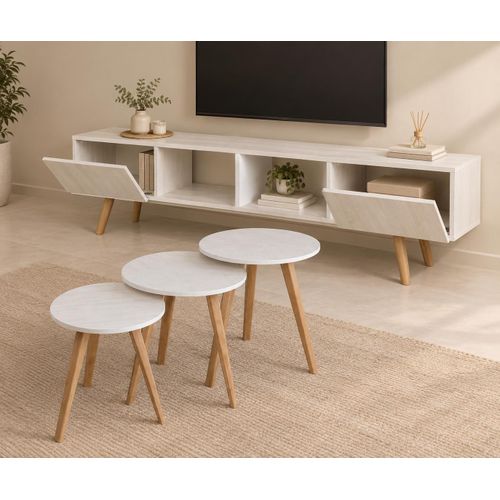 TV Unit+3-Piece Nesting Table Set