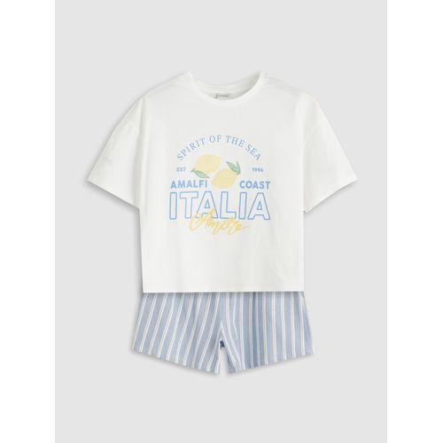 Crew Neck italy Printed Girl's T-Shirt And Shorts