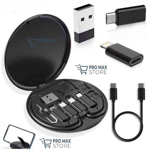 Multi-USB Charging Cable Adapter Set, Type-C, Micro, iPhone, SIM Eject Pin and Can Be Used as Phone Holder Compatible with All Smartphones