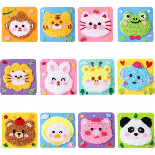 Montessori DIY Wool Embroidery Sewing Kit – Cartoon Animal Threading Board with Safe Plastic Needles – Felt Base & Fluffy Wool – Creative Educational Craft Set for Kids Ages 3+ – Assorted Designs