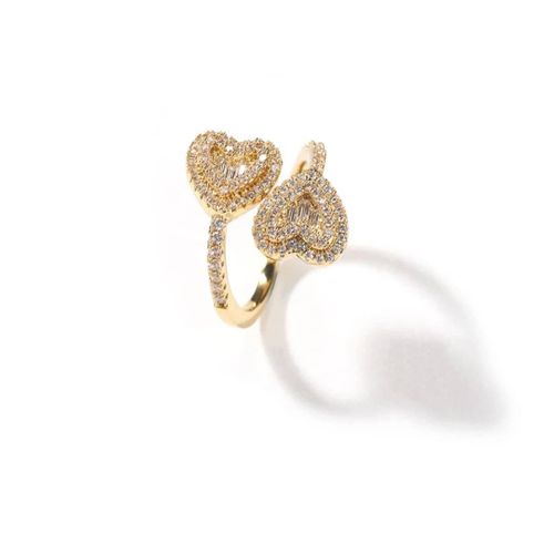 Elegant Double Heart Open Ring for Women with Crystal Accents – Stylish Fashion Jewelry for Sophisticated Looks
