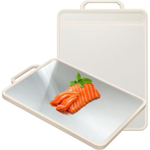 Gourmetop Stainless Steet Cutting Board 16×11x0.6'', Thickened PP Cutting Board for Kitchen, 100% Food-Grade, 2 Sides & Double Function, Dishwasher Safe, Gift Box