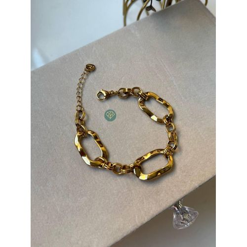 Stainless Steel Gold-Plated Vintage Oval Link Bracelet