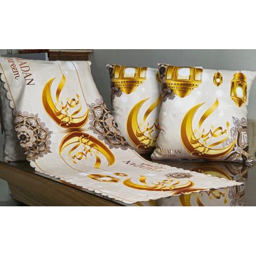 Table Runner with Cushion Set – 3 Pieces – Turkish Velvet – Digital Print