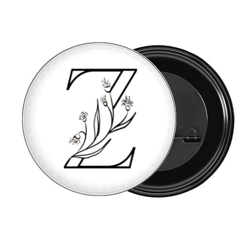 Elegant Floral Letter Z Monogram Button Pin badge brooch - 2.25 inch Botanical Initial Badge for Backpacks, Jackets, and Hats - Cute Personalized Aesthetic Brooch Pin Gift for Women, Girls, and Friends