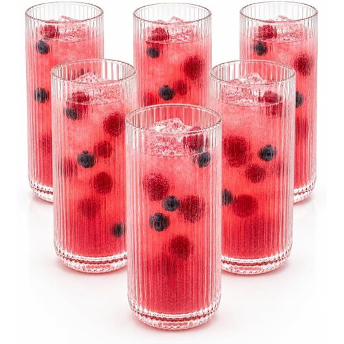 Or in any 6-piece glassware set, 400ml, clear wavy drinking glasses, large glass cocktail jugs for juice, iced coffee and other beverages