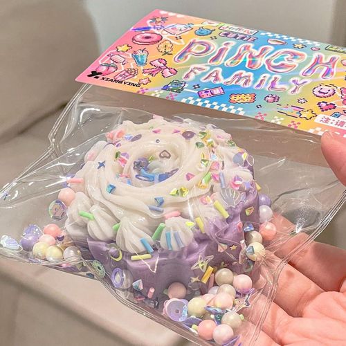 Taba Cat Squishy Squeeze Toys, Pinch Family Squishy Toys, 40 Styles Available, Cute Soft Cat Paws Squishy Toys Squishy Hamster, Kawaii Fidget Toys Squishy for Adults Kids (Cake Violet)