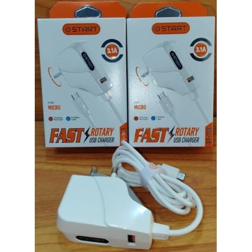 Micro USB Fast Charger 3.1A, 1.2M Cable, 90° Rotary Design, USB-A Wall Charger with LED Indicator, Fast Charging for Android Phones & Devices