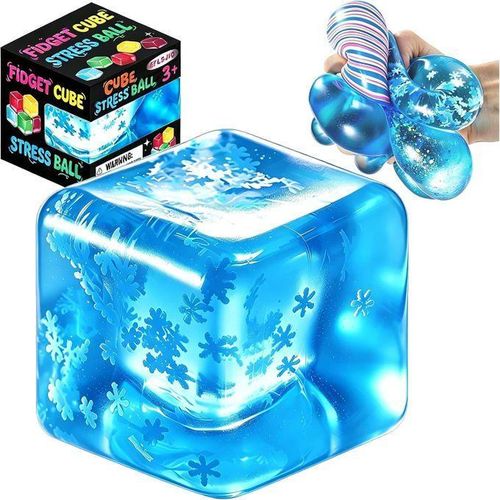 Squishy Stress Cube for Adults, Snowflake Cube Squishy Slow Rising Squishy Fidget Toys, Squeeze Toys for Classroom Prizes Party Favors Birthday Gifts (Snowflake-Blue)