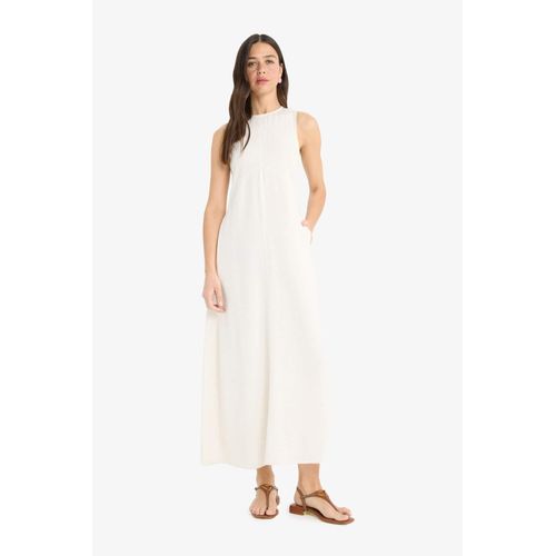 Crew Neck Linen Blend Sleeveless Maxi Dress