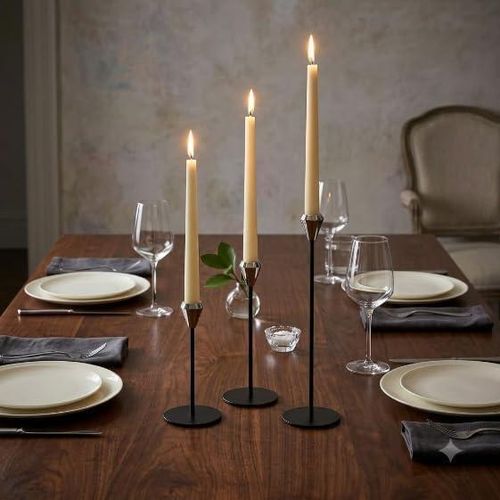 Black Candelabra Set of 3 Silver Elegant Decorative Candlestick Holder Tall Candlestick Holder for Living Room, Dining Room, Bedroom, Table Decor, Console, Fireplace, Warm and Elegant Atmosphere
