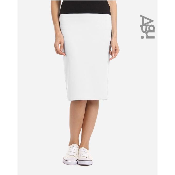 اشتري Agu Solid Pencil Mini Skirt - Off White في مصر