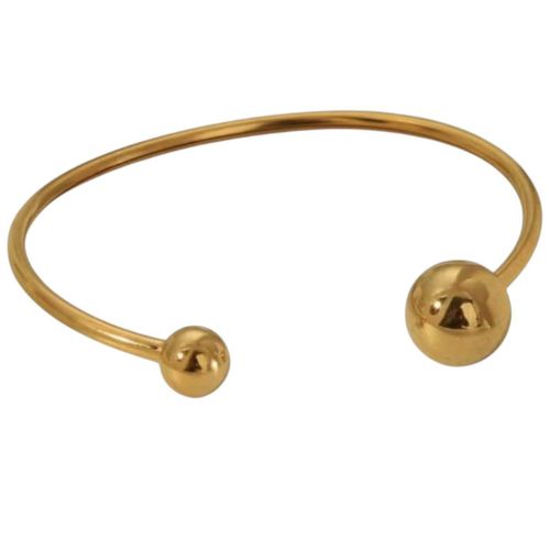 Elegant Gold Bracelet with Double Metal Balls Open Round Design