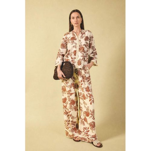 Wide Leg Printed Linen Blended Wide Leg Trousers
