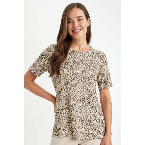 Regular Fit Crew Neck Leopard Print Short Sleeve T-Shirt