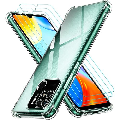 Case for Xaom Redm 10C-Poco C40 wth 3 Peces Tempered Glass Screen Protector Transparent Shockproof Slcone Protectve Case Clear Thn Soft TPU Bumper Cover