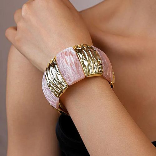 Chunky Gold and Pink Resin Segmented Statement Cuff Bracelet