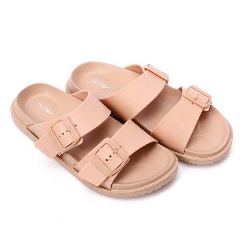 Women Classic Double-Buckle Slide Slipper – Nude Pink