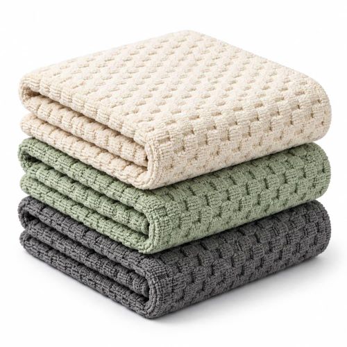 Set of 3 Waffle Weave Microfiber Cleaning Cloths, Ultra Soft Lint Free, Quick Drying, Multi Surface Use