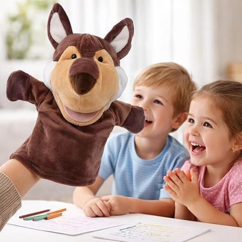 Soft Plush Farm Animal Hand Puppet with Movable Mouth and Arms for Storytelling, Role Play and Preschool Learning, Interactive Educational Toy, Fun Birthday Gift for Kids (Fox)