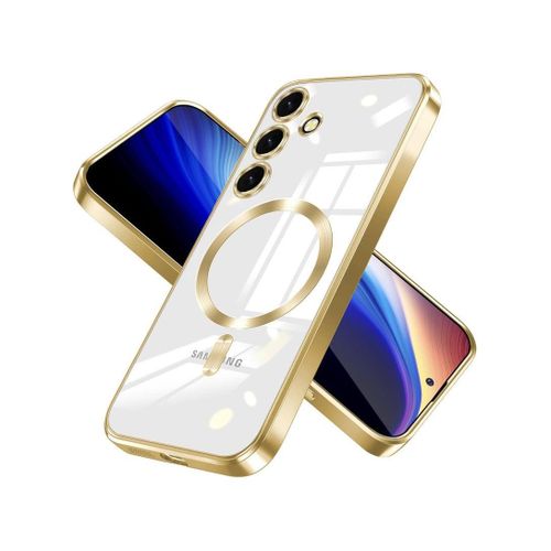 For Samsung Galaxy A55 Magnetic Case Compatible with MagSafe Built-in Camera Lens Protector Luxury Plating Soft TPU Clear Shockproof Slim Thin Cover - Gold