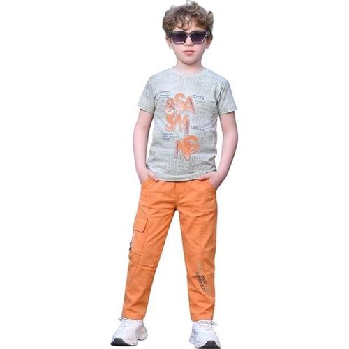 Boys Cotton Lycra Summer Outfit Set – Soft Breathable Anti-Fading Fabric Kids T-Shirt and Pants – Lightweight Comfortable Casual Daily Wear Stylish Clothing Set