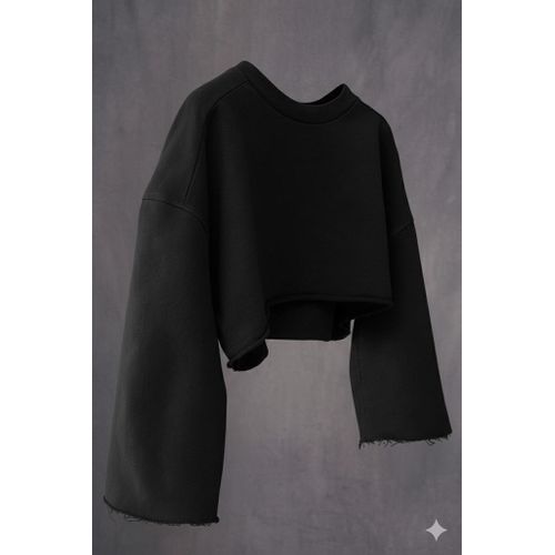Trendy-Minimal Round Neck Cropped Hoodie