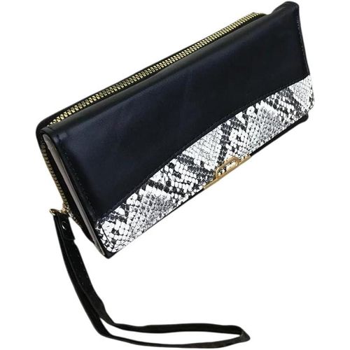 محفظة نسائية كبيرة بسحاب مع حافظات متعددة للبطاقات، شكل عصري مع نمط جلد الثعبان تناسب جميع الاعمار