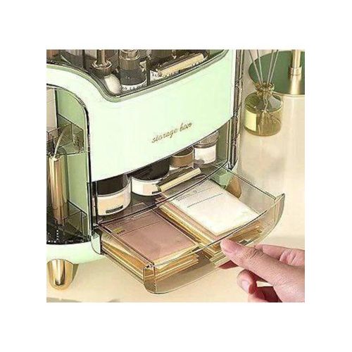 Acrylic Makeup Organizer with 6 Drawers, Side Door & Gold Accents