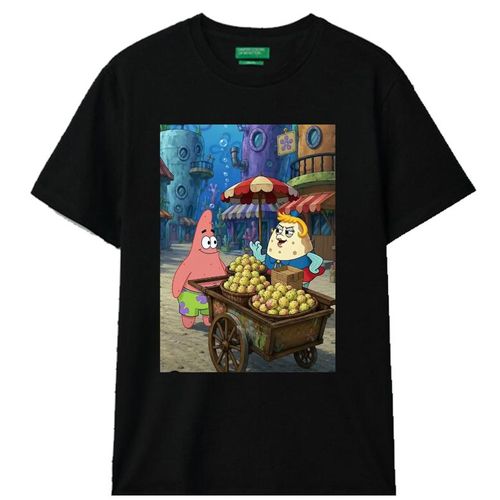 Black cotton T-shirt Qaa al-Hamour (SpongeBob &Patrick graphic )