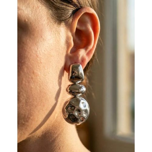 Long Statement Drop Earrings - Silver