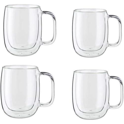 Double Wall Glass Mug, Clear, Borosilicate Glass, with Handle, for Coffee and Tea (4)