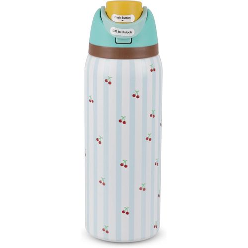 Travel Mug with Upper Handle, 960ml,Mini flowers Design, high quality stainless steel -White with Blue