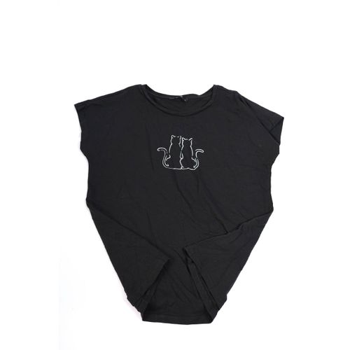 womens T-shirt basic printed black-Black-S