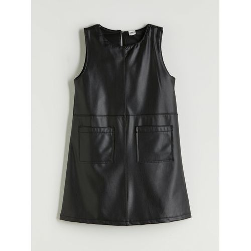 Crew Neck Faux Leather Girl's Dress