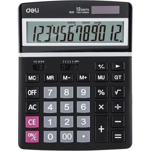 E1631 12 Digits Dual Power Calculator Black