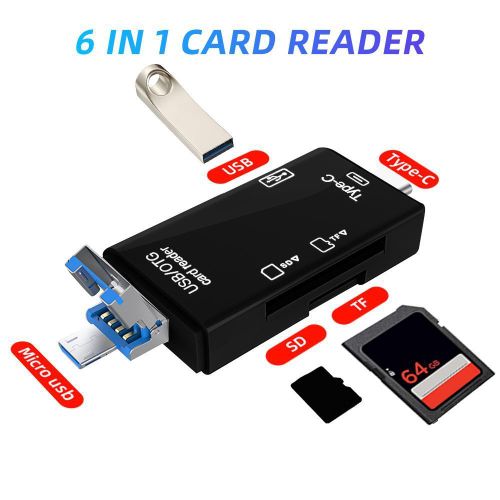 PC Micro SD card reader, 6-in-1 portable TF/USB-C adapter for PC, smartphone, and Android tablet with OTG function