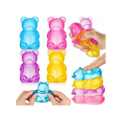 4PCS Squishy Fidget Toys Adults, Gummy Bear Stress Bear Squishy Balls, Sugar Filled Squishy Toys for Kids Stress Relief, High Density Squeeze Balls for Students Calming, Ultra Soft Fidget Toys for Anxiety Relief