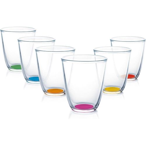 Plain Rainbow Glass Cup Set - 6 Pieces, 310ml