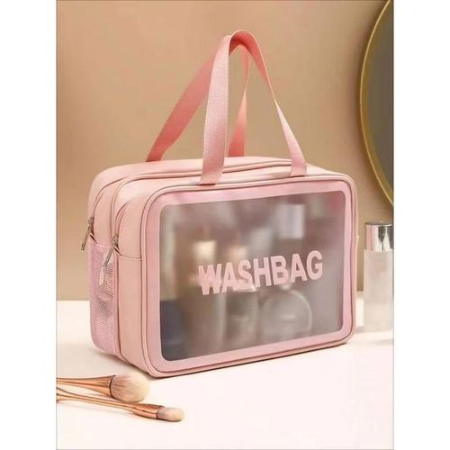 Large Waterproof Double Zipper Cosmetic Bag – Travel Makeup Organizer with Handle – Multi-Purpose Toiletry Storage Case for Cosmetics & Personal Care
