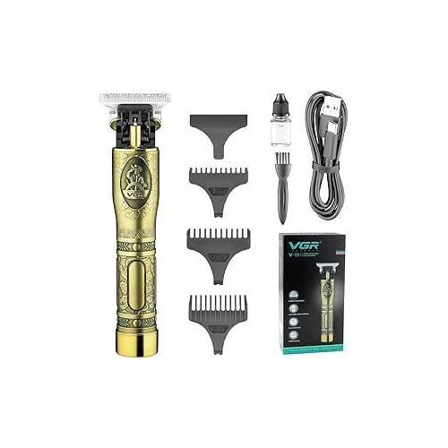 V-081 Professional Rechargeable cordless Hair Clipper with Stainless steel Blades, USB Charging cable, 3 Guide Combs for men Runtime: 180 mins, 1500 mAh Li-ion Battery, Gold